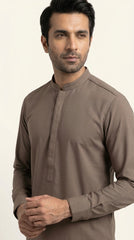 The Warm Mocha — collar and concealed placket close-up detail