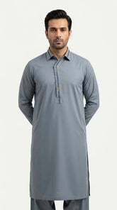 The Steel Grey — full front view styled as kurta shalwar