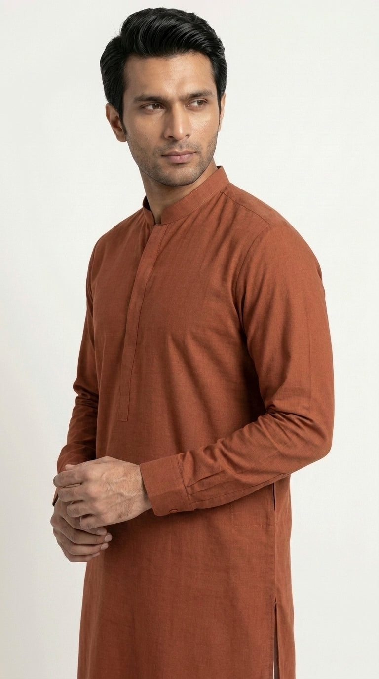The Malt Copper — side profile styled as kurta