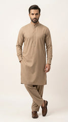 The Camel Brown — three-quarter standing view with kurta trouser
