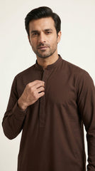 The Choco Brown — collar and concealed placket close-up