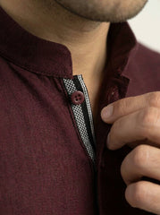 Vigo Star Cherrish Grape fabric folded with Vigo Suiting selvedge tape