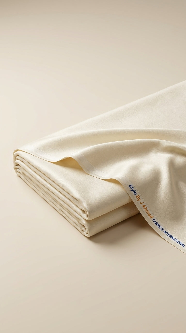 The Ivory Cream — folded fabric yardage with J. Ahmad selvedge label