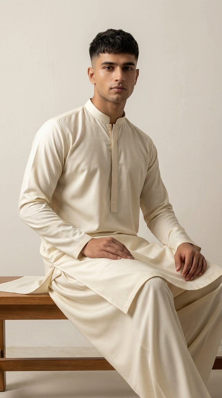 The Ivory Cream — seated lifestyle shot on wooden bench