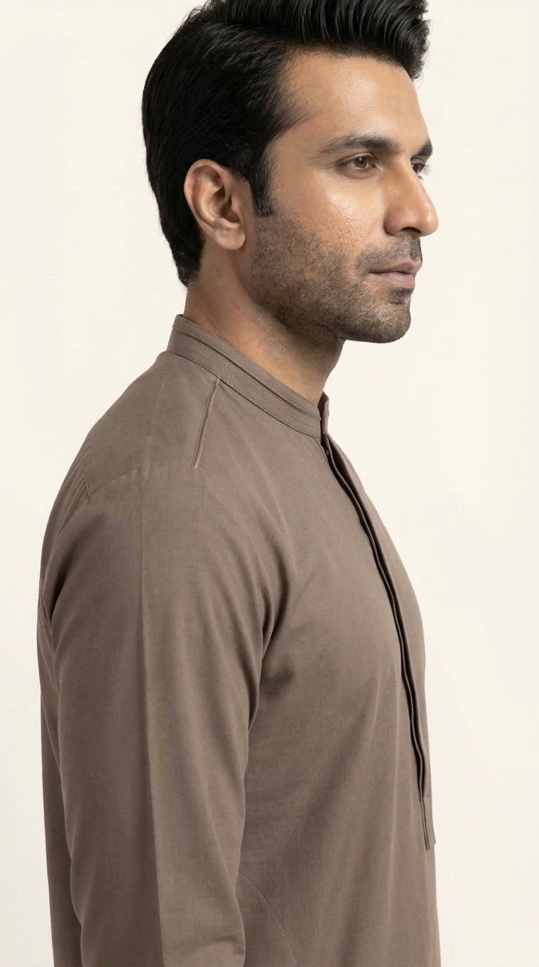 The Warm Mocha — side profile view styled as kurta