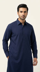 The Deep Ink Navy — walking shot showing full kurta silhouette