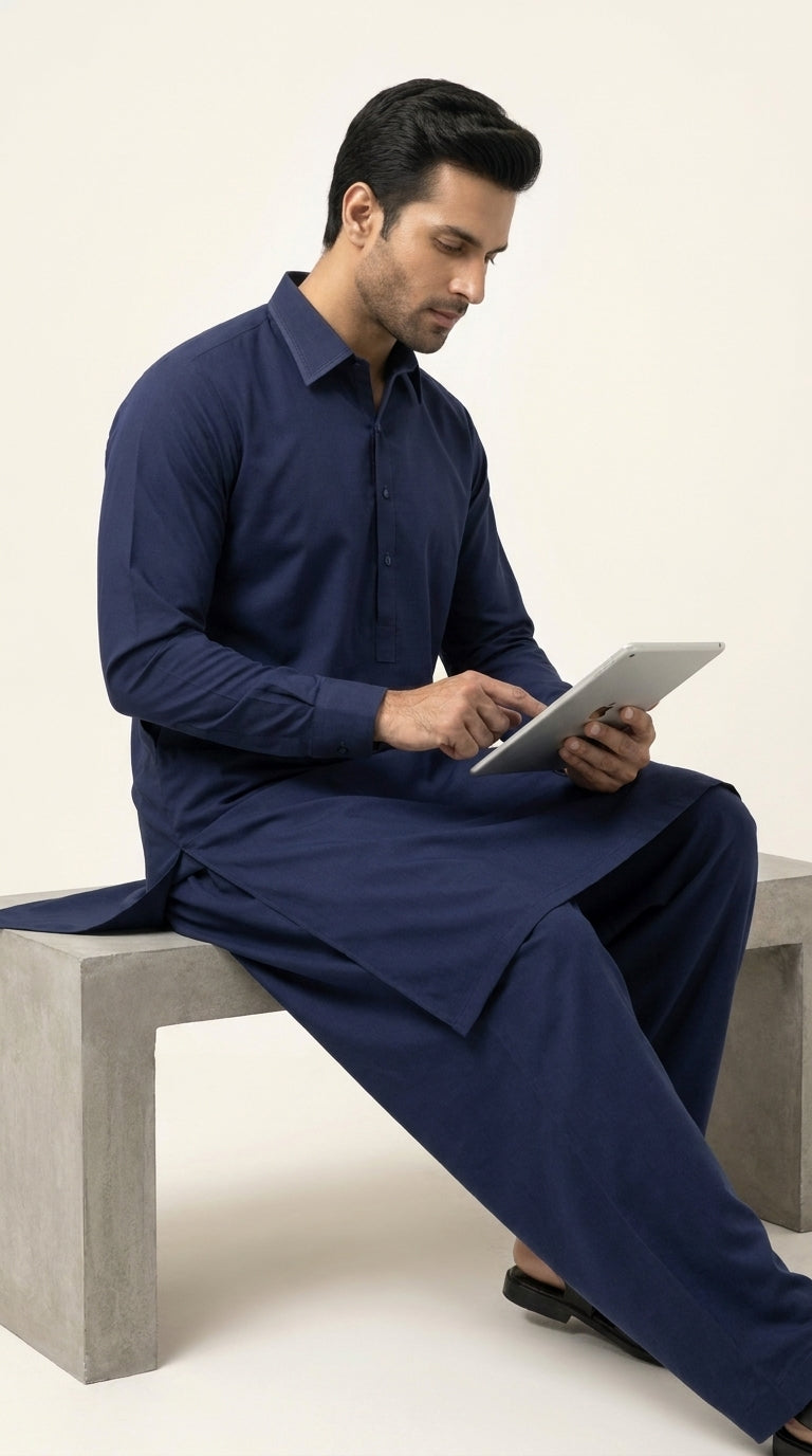 The Deep Ink Navy — folded fabric close-up showing matte weave depth
