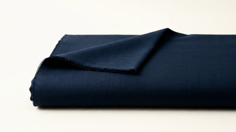 The Midnight Navy — full front view styled as kurta with spread collar