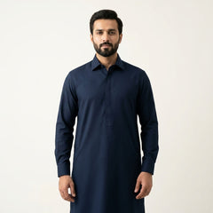 The Midnight Navy — folded fabric yardage showing weave depth