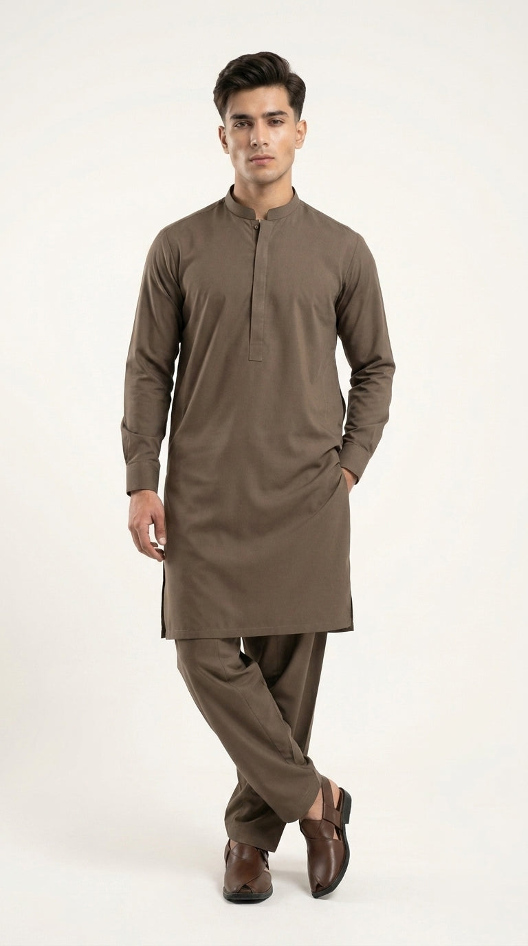 The Choco Brown — three-quarter standing view with hand on hip