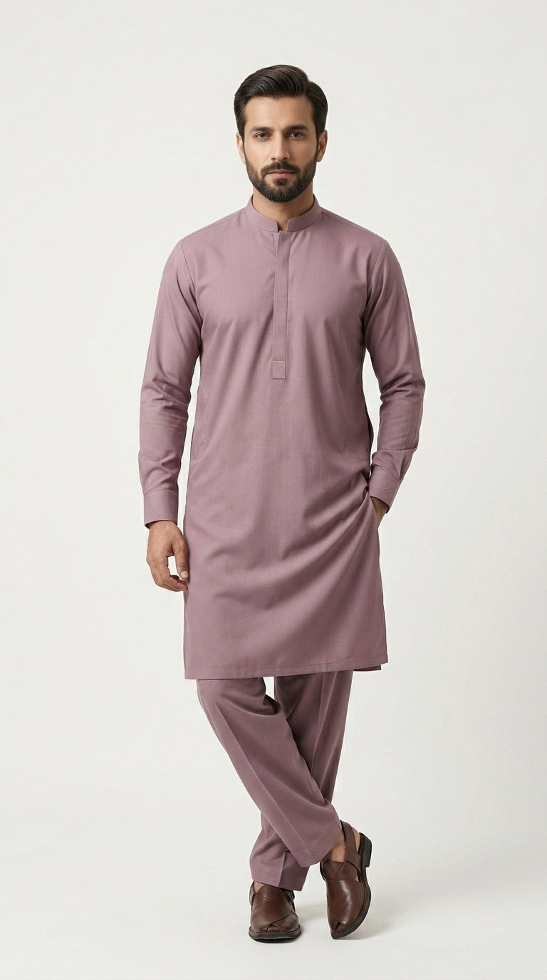 The Dusty Rose — full front standing view hands clasped