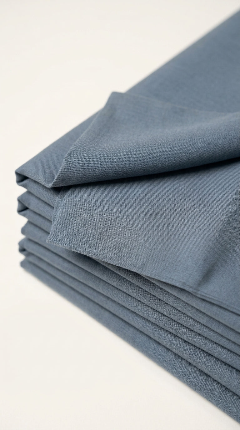 The Silver Blue — cuff close-up with dark navy contrast topstitching