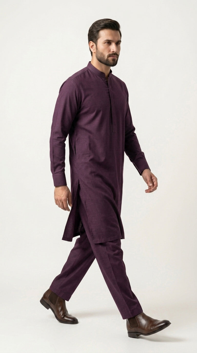 The Mid Purple — full front standing view with kurta trouser