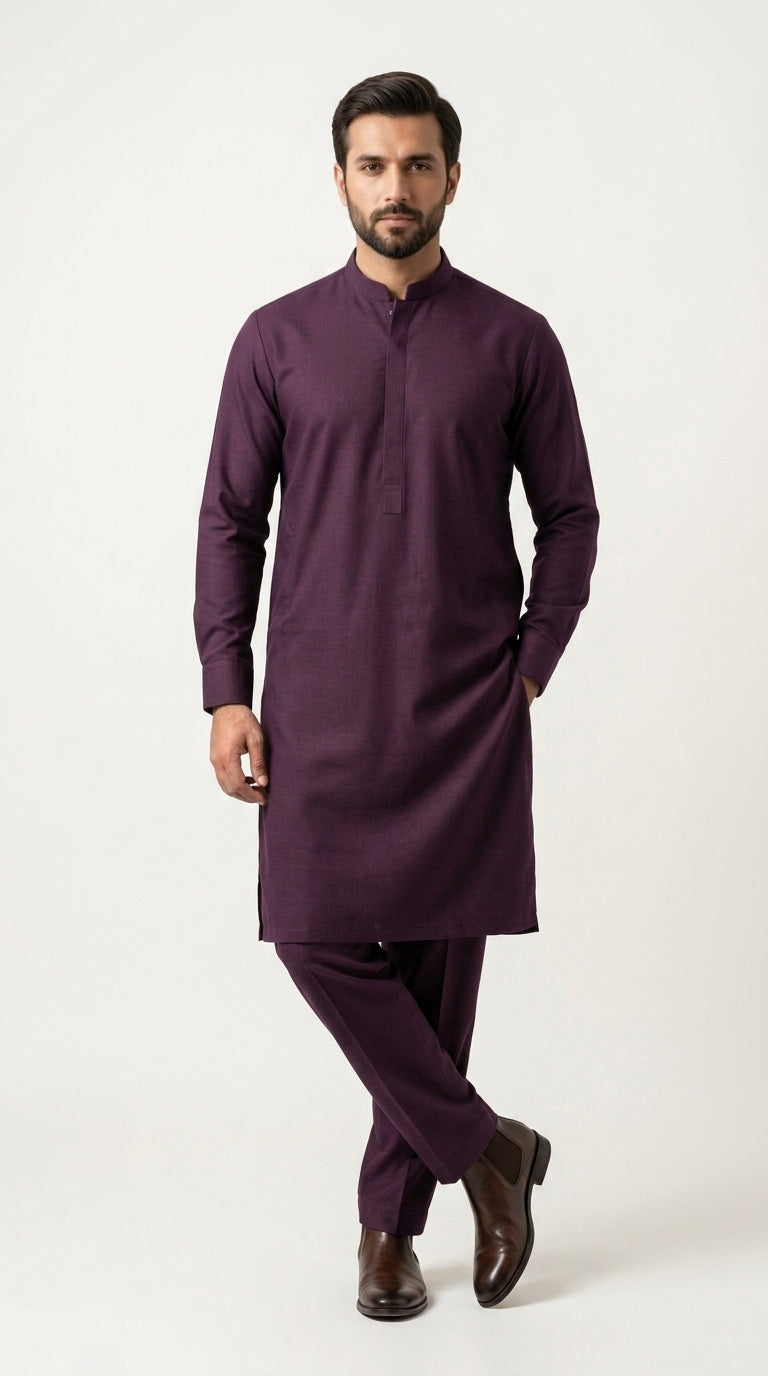 The Mid Purple — full front standing view in thobe silhouette