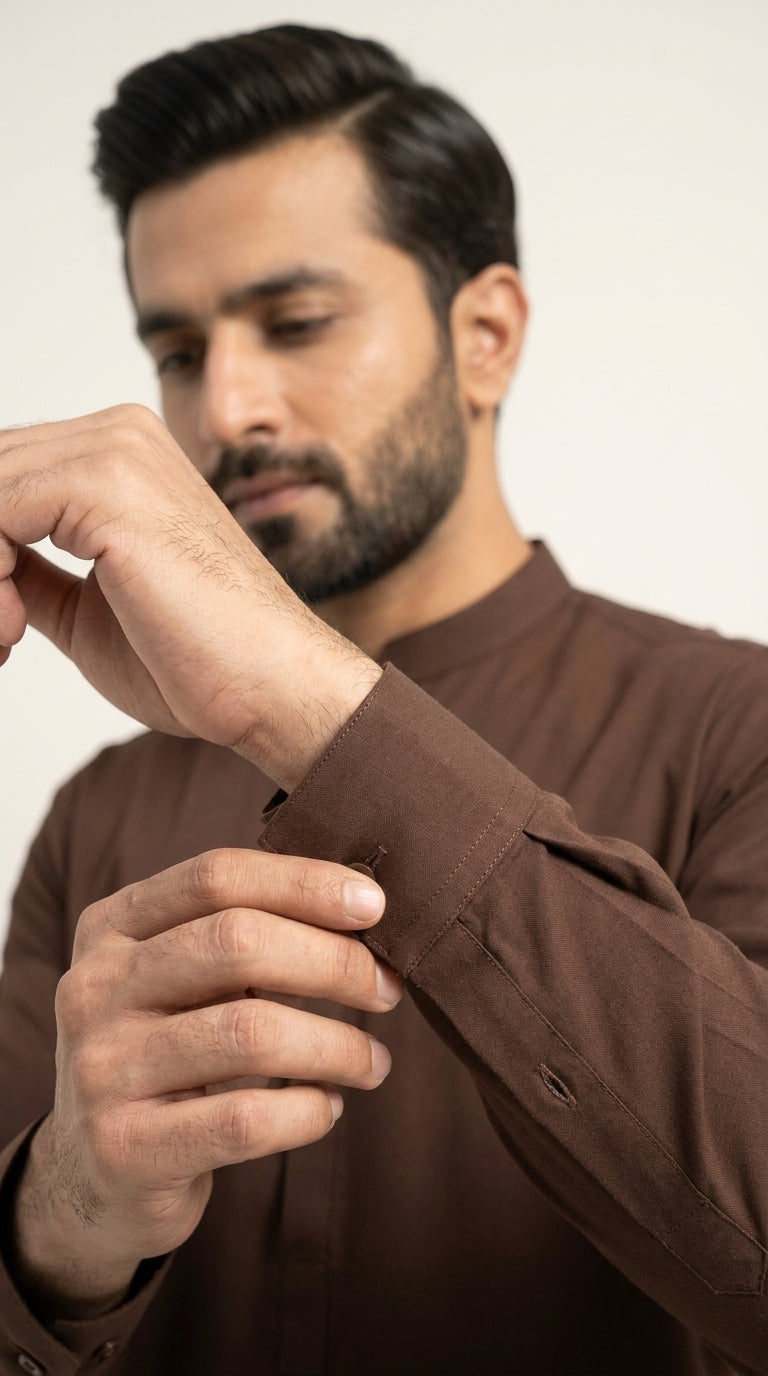The Coco Brown — cuff topstitching close-up detail