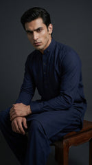 The Midnight Navy — folded fabric yardage showing deep ink-blue matte finish