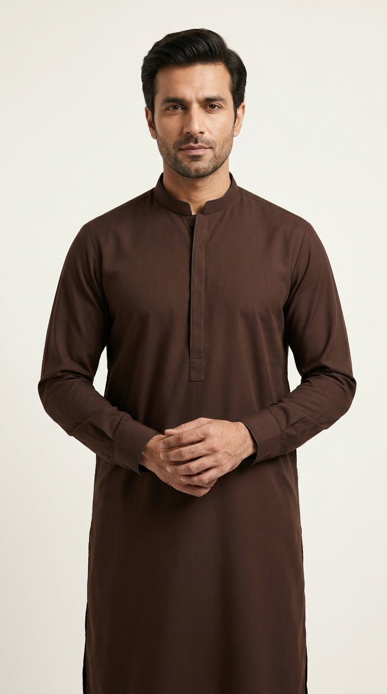 The Choco Brown — full front standing view with band collar