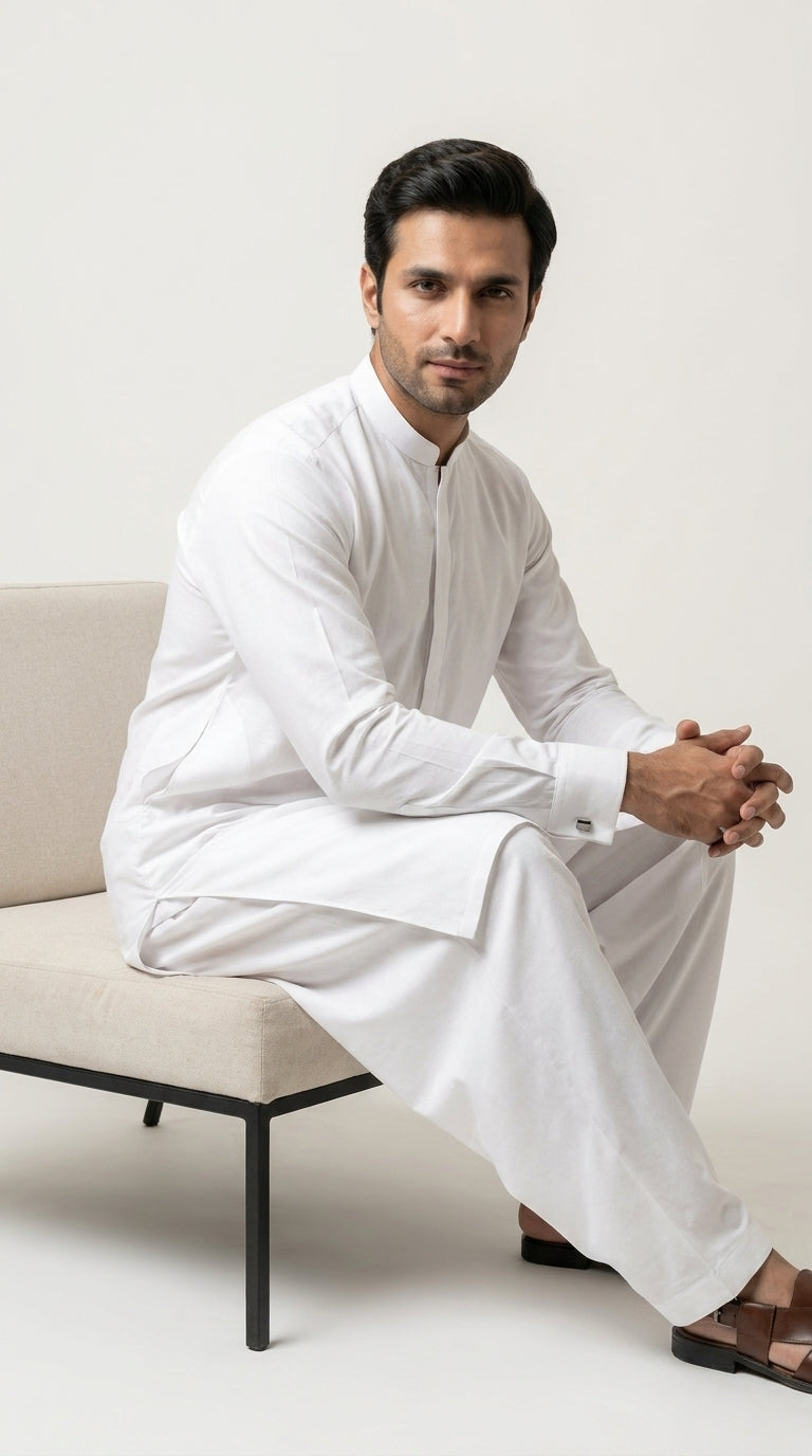 The Pure White — seated lifestyle shot on minimal sofa