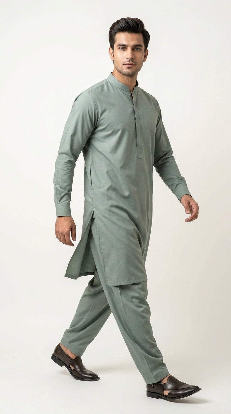 Leaf Green — front portrait mandarin collar
