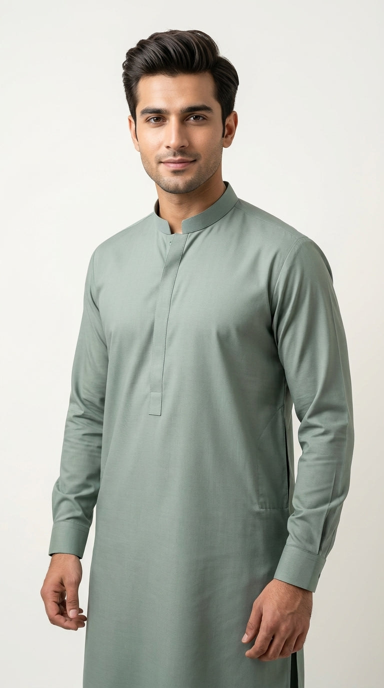 Leaf Green — folded fabric with Royal Silver Cotton Hard label