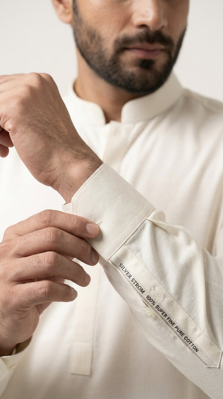 Off White — cuff detail with Silver Storm label