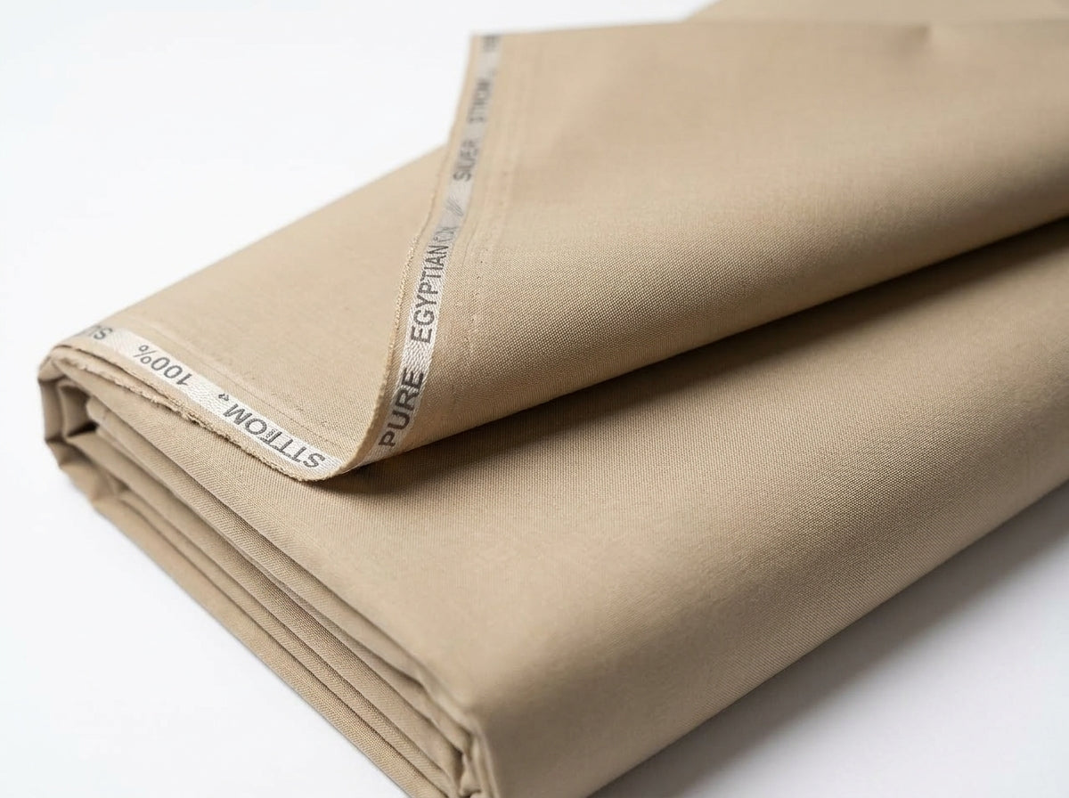 Peach — folded fabric with label