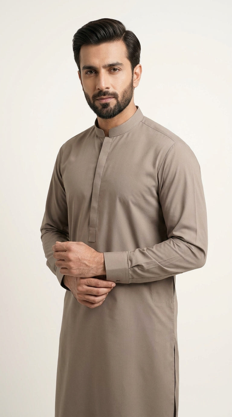 Dusk Brown — front portrait mandarin collar