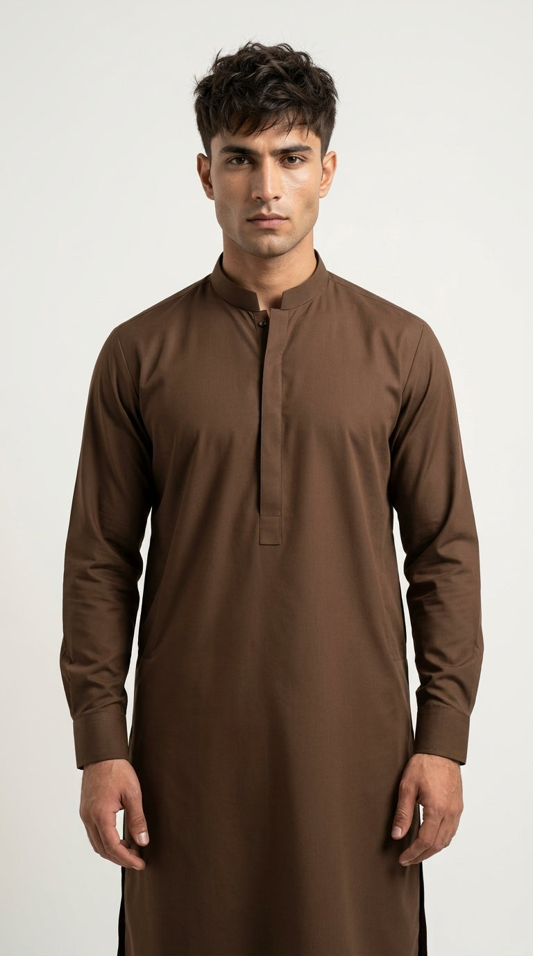 Mud Brown — front portrait mandarin collar