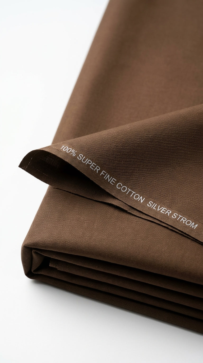 Mud Brown — folded fabric with brand label