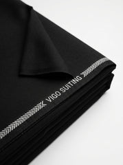 Vigo Star Jet Black fabric close-up with selvedge tape