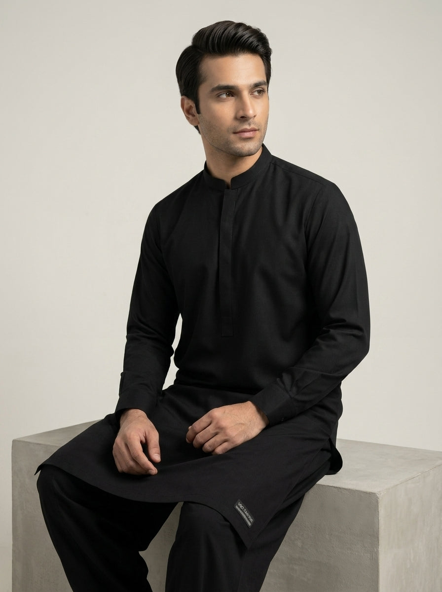 Vigo Star Jet Black shalwar kameez front view standing